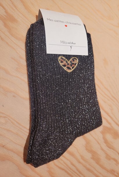 Leo heart sparkle socks Black