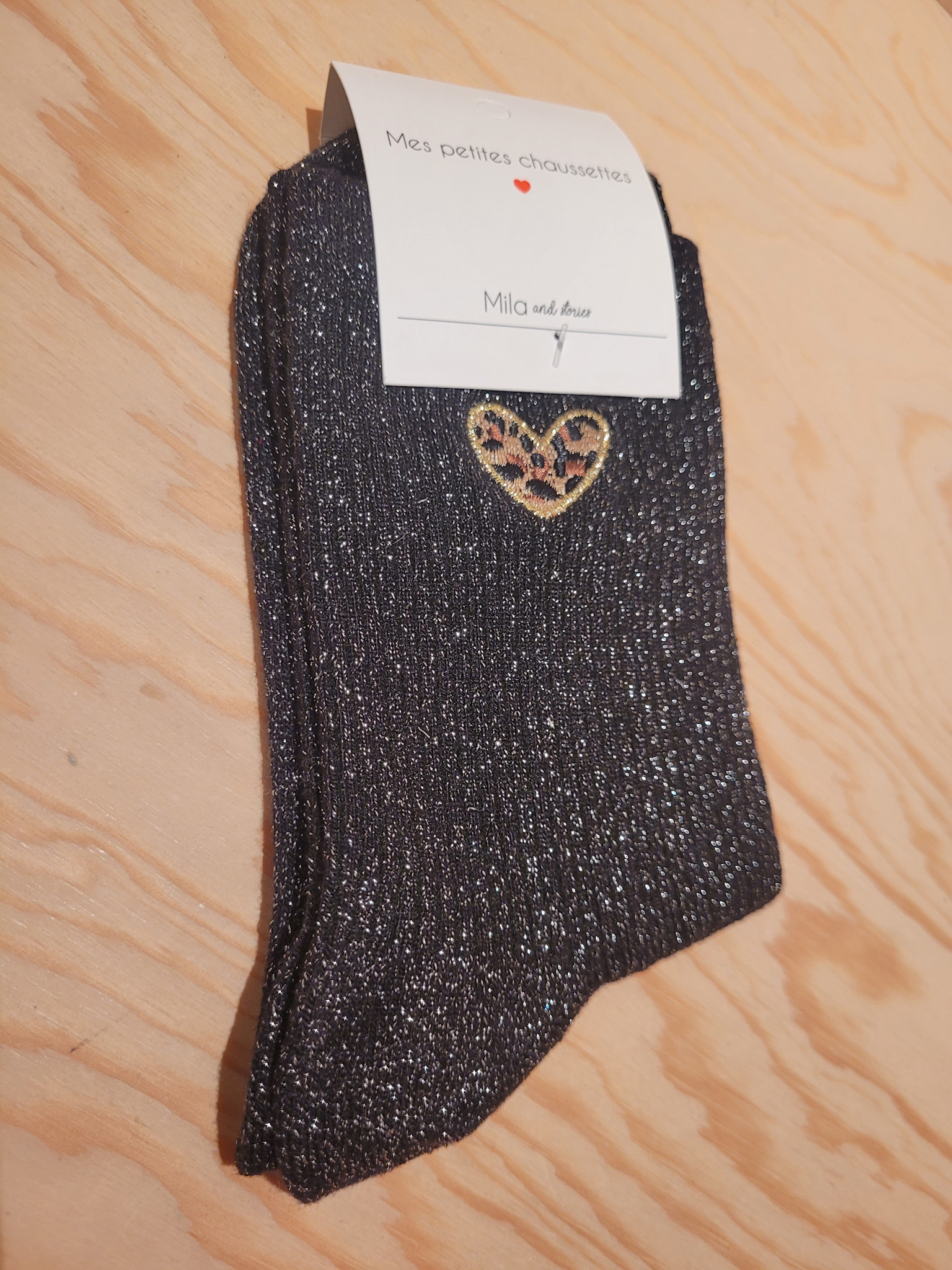 Leo heart sparkle socks Black-1