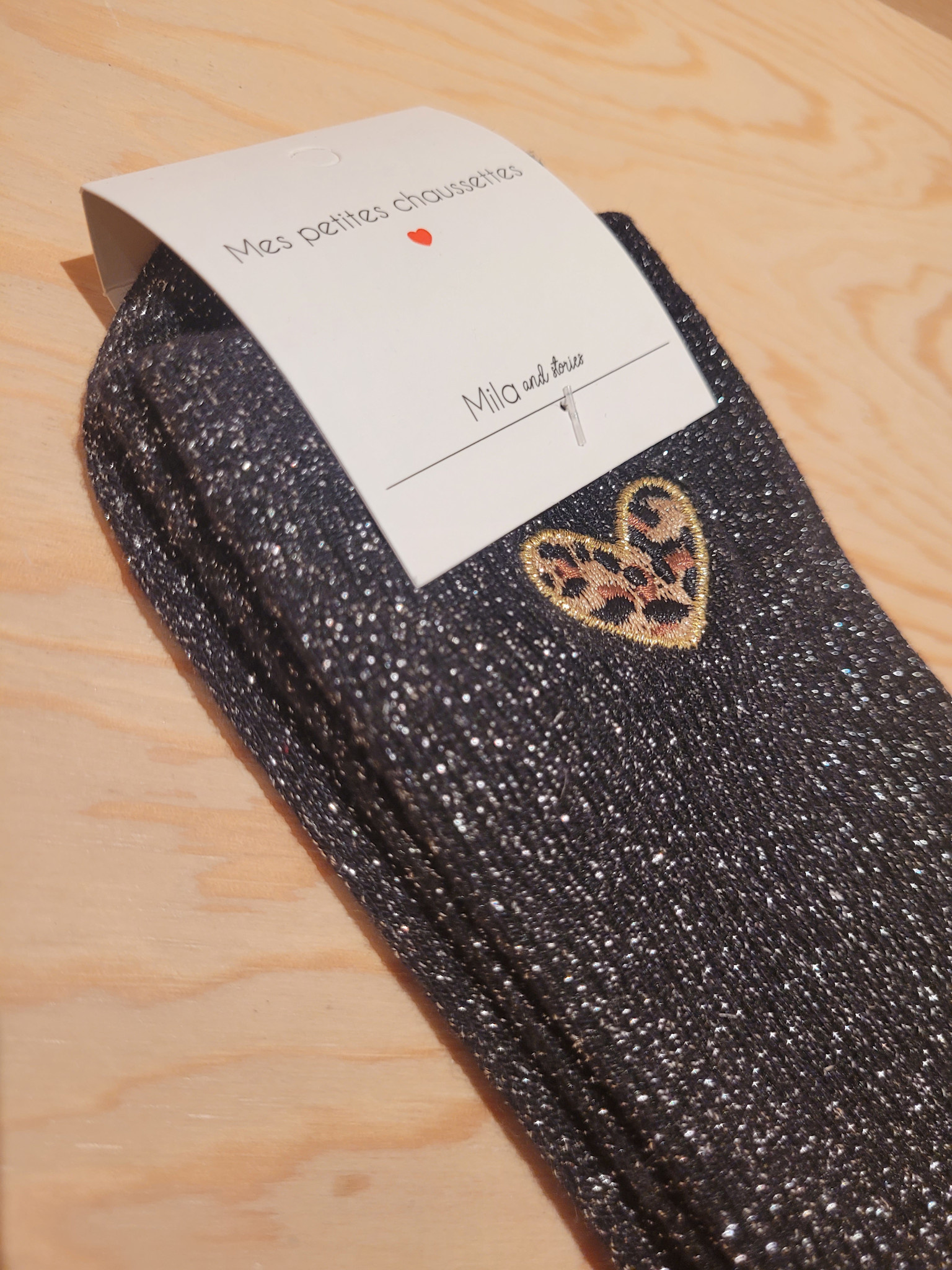 Leo heart sparkle socks Black-2