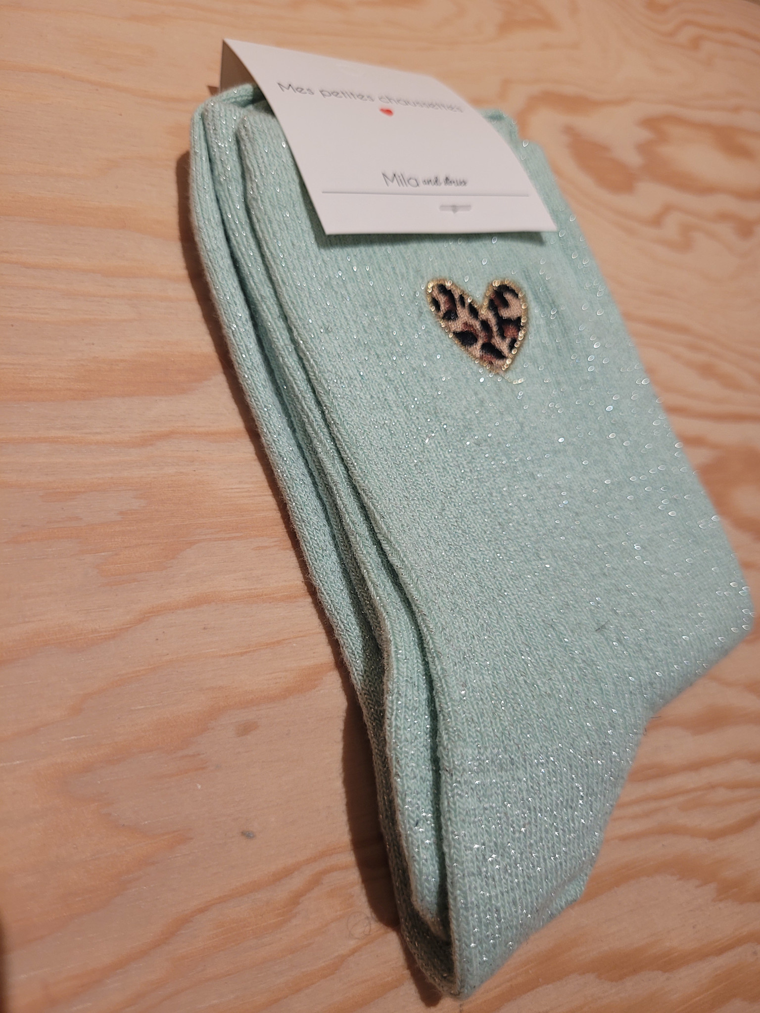 Leo heart sparkle socks Green-1