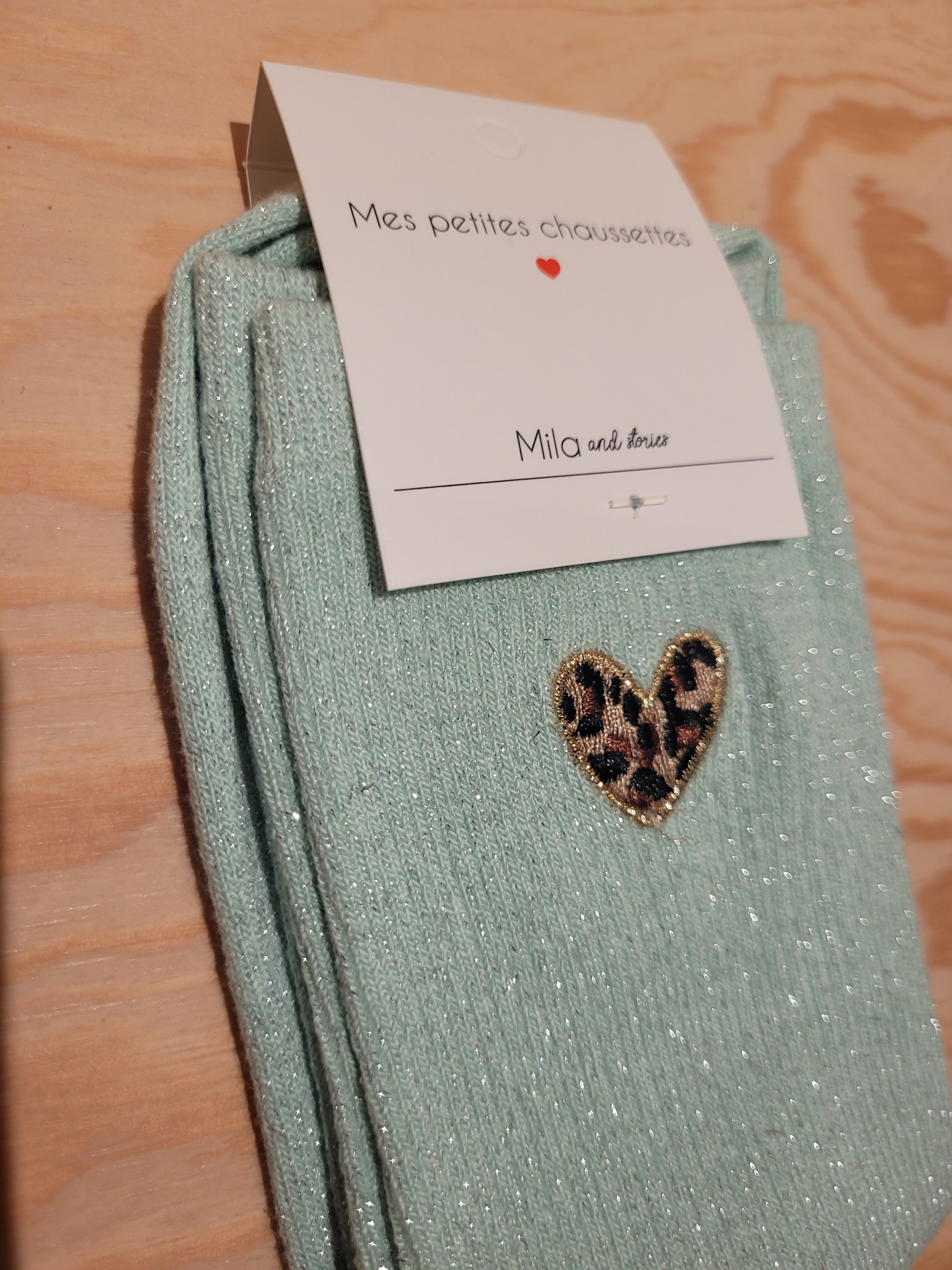 Leo heart sparkle socks Green-2