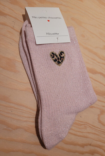 Leo heart sparkle socks Pink