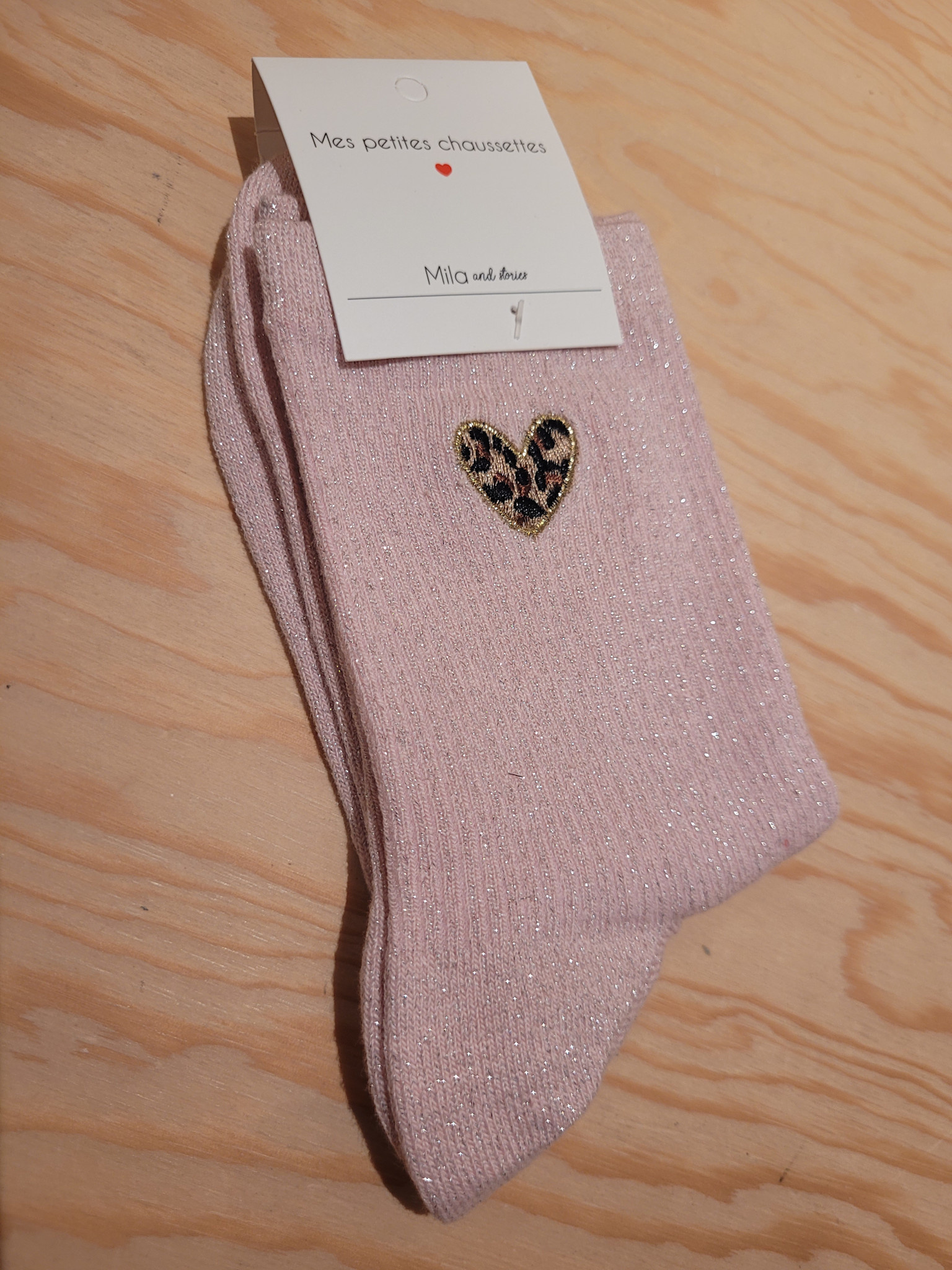 Leo heart sparkle socks Pink-1