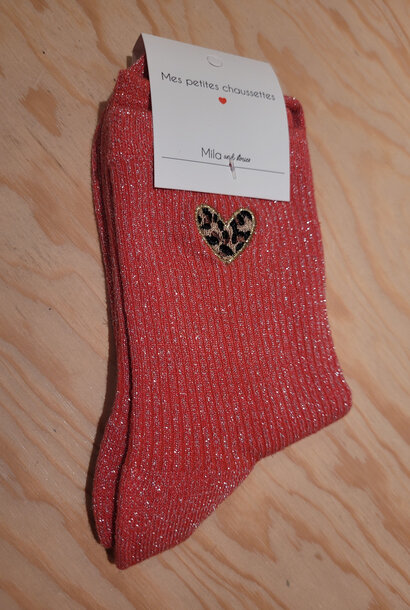 Leo heart sparkle socks Red
