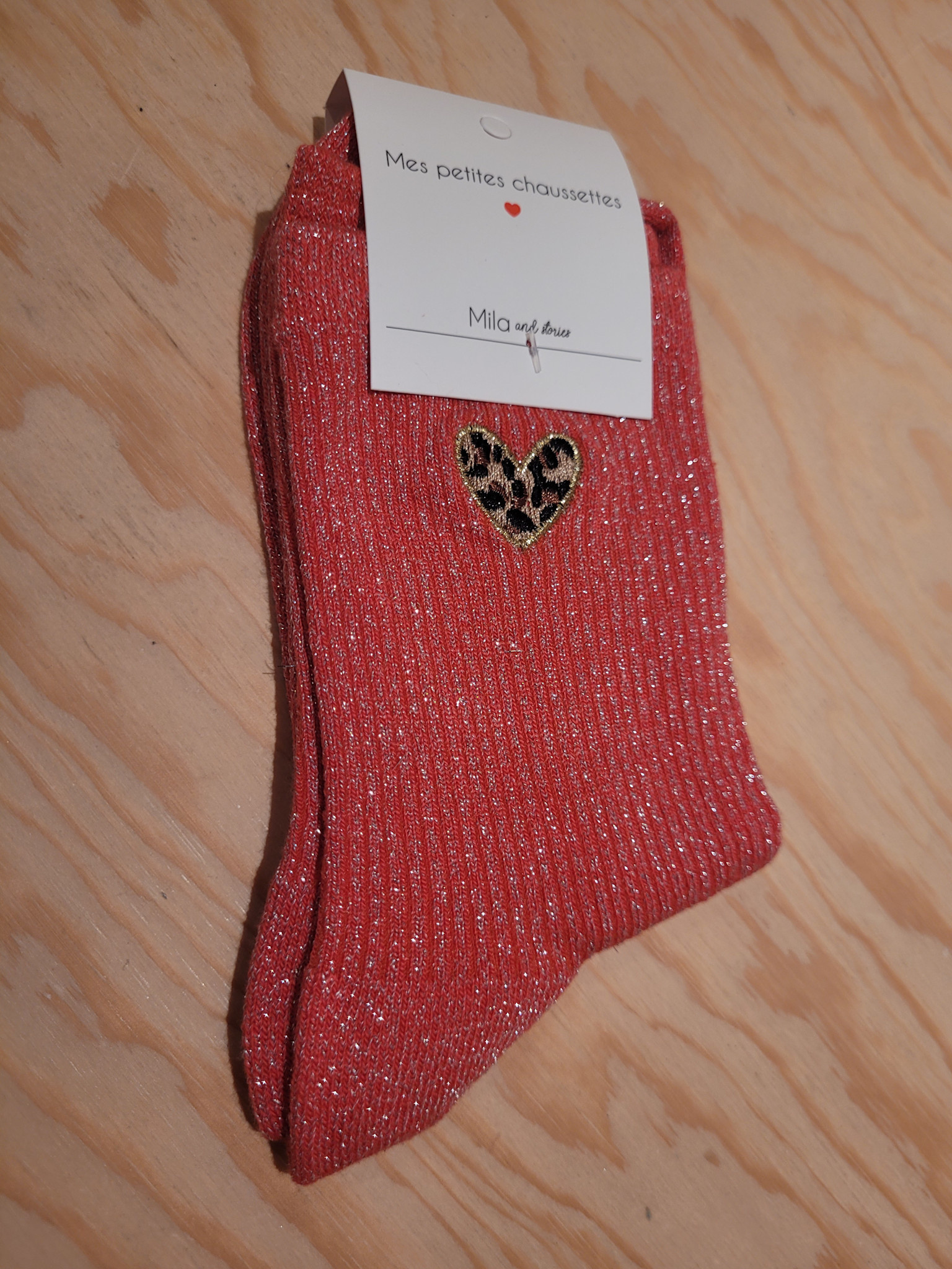 Leo heart sparkle socks Red-1