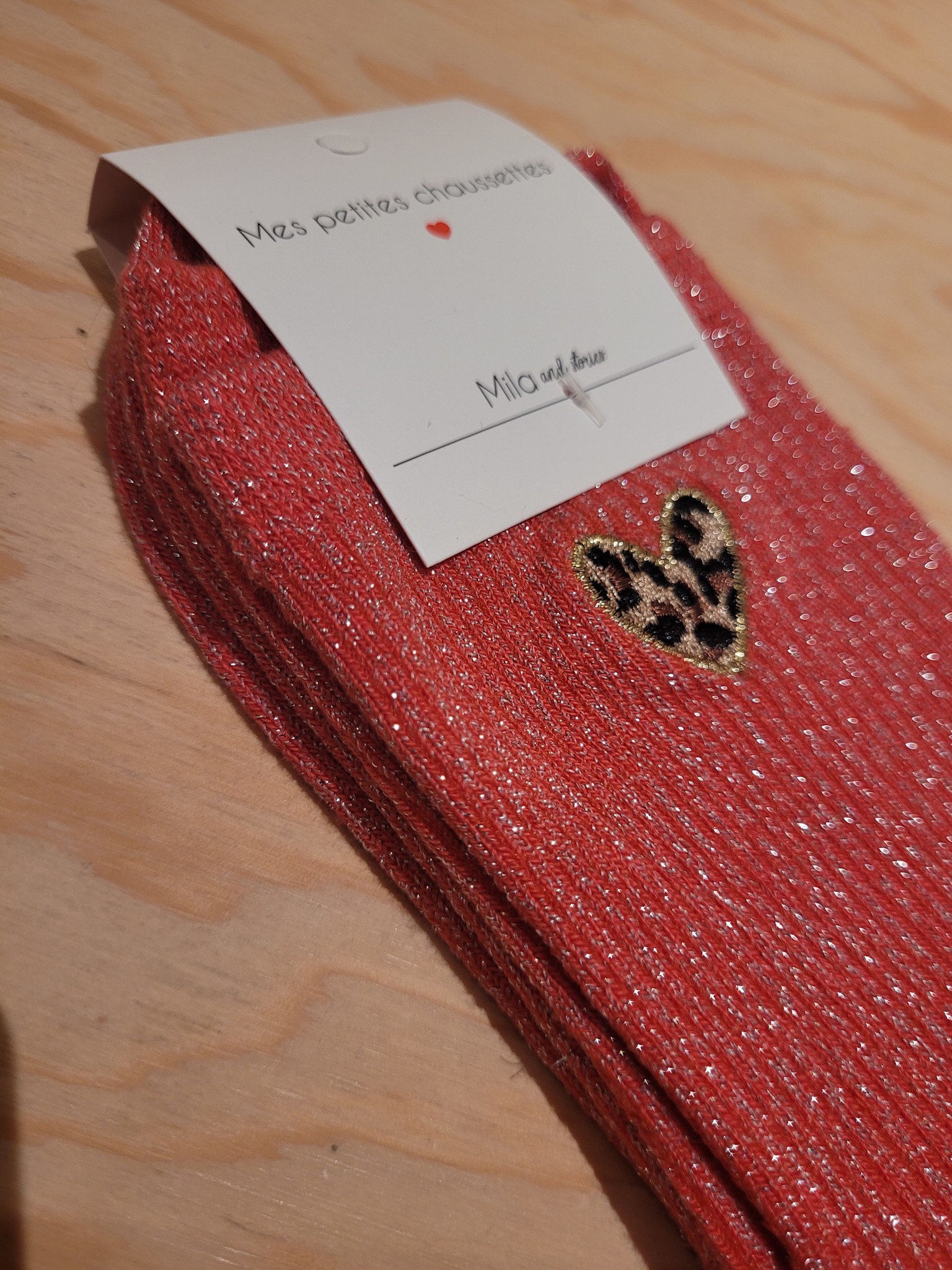 Leo heart sparkle socks Red-2