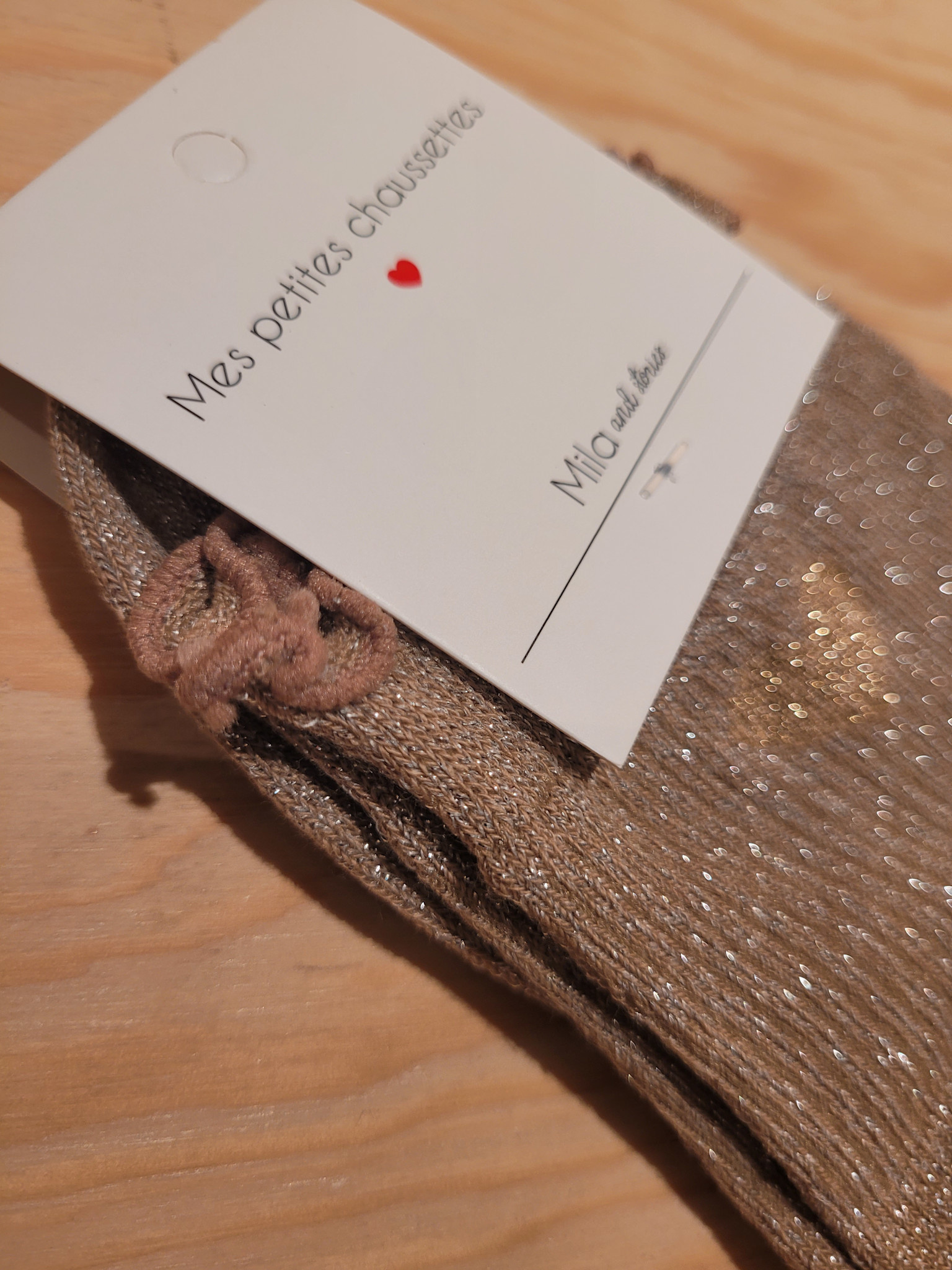 Frill heart short socks Camel-2