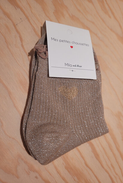Frill heart short socks Camel