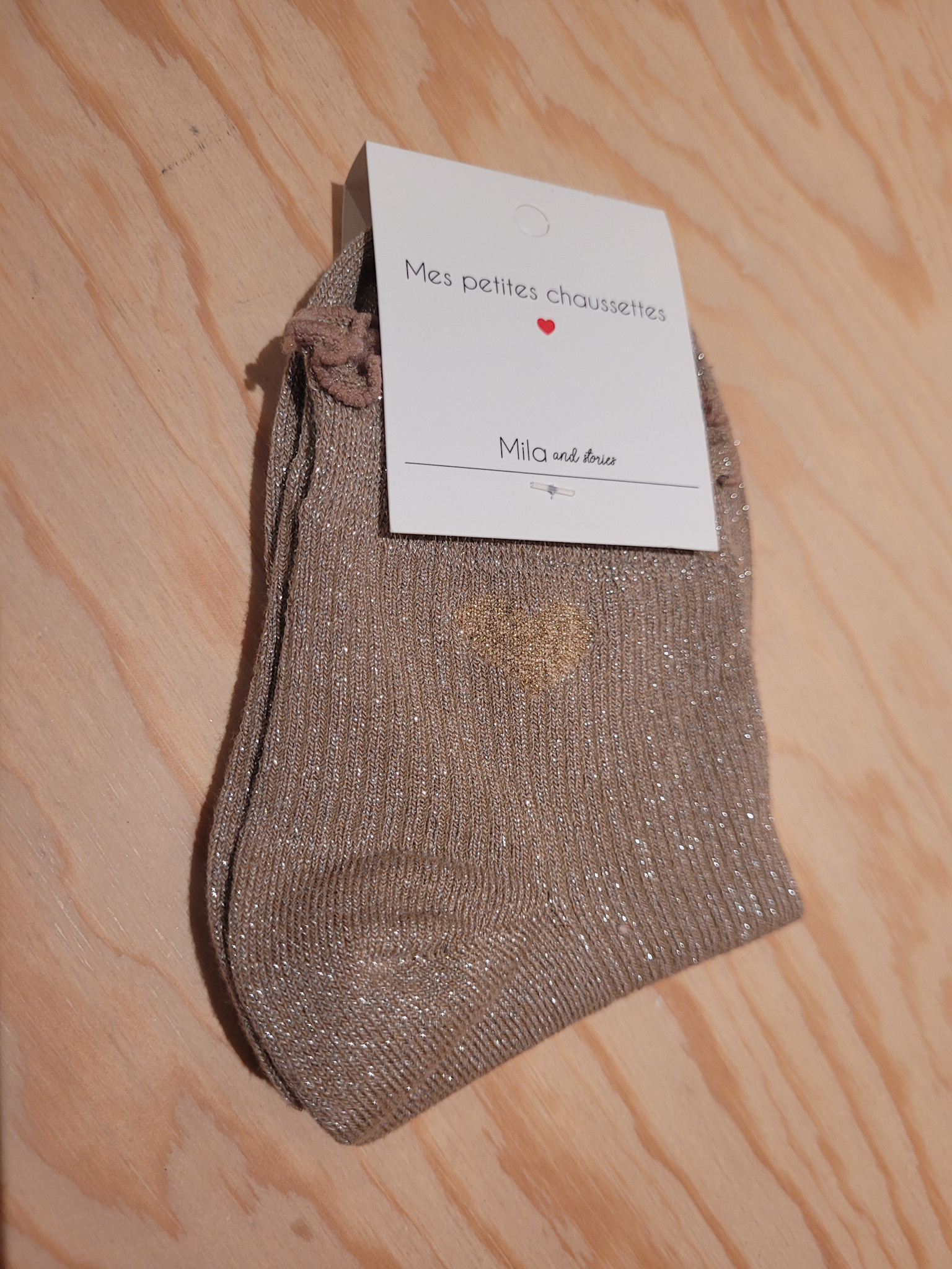 Frill heart short socks Camel-1