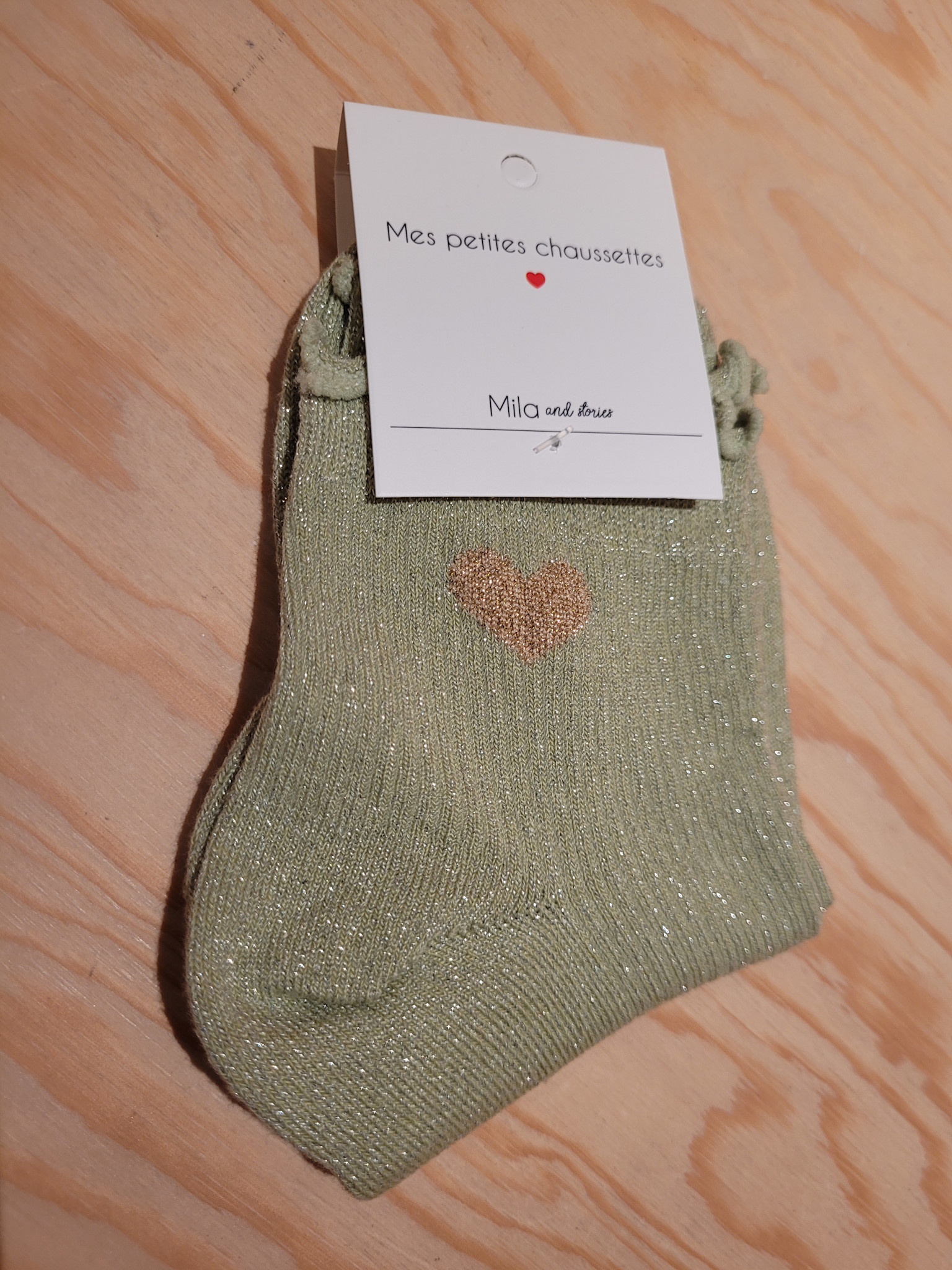 Frill heart short socks Matcha-1