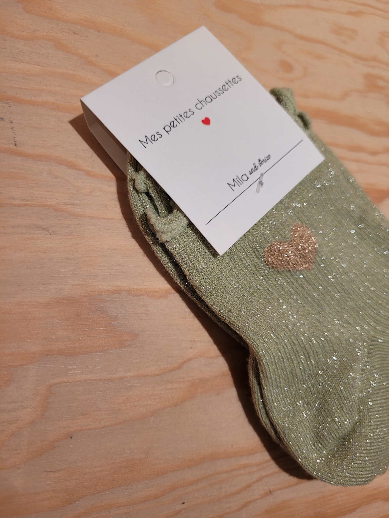 Frill heart short socks Matcha-3