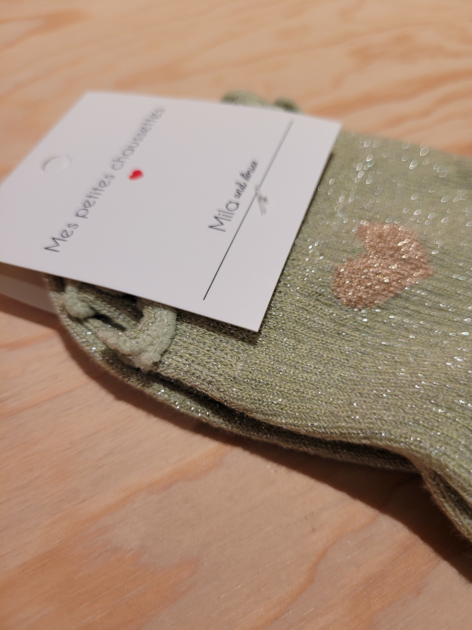 Frill heart short socks Matcha-2