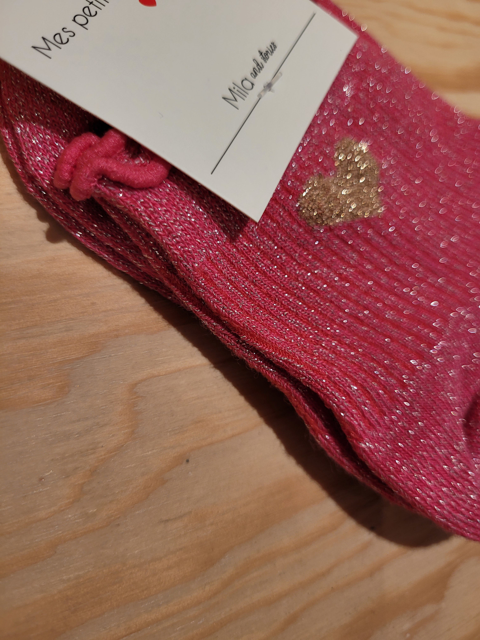 Frill heart short socks Fushia-3