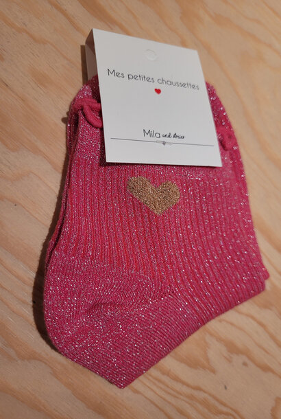 Frill heart short socks Fushia