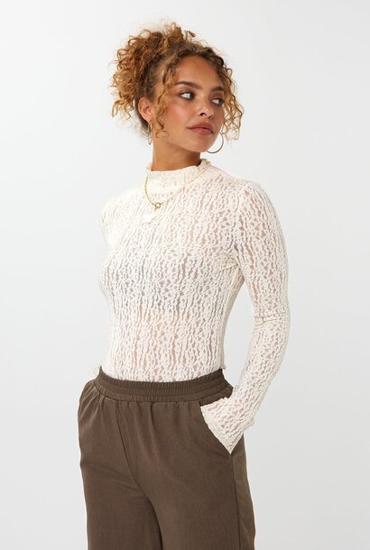 Roberta lace turtleneck top Ecru