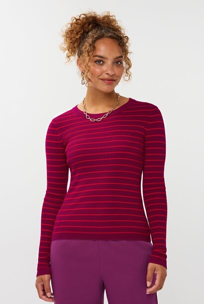 Devina knitted stripped top Red Burgendy