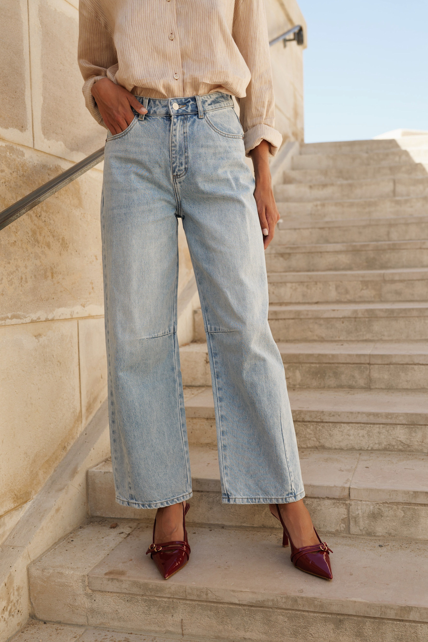 Brook wide balloon denim Light Stone-1