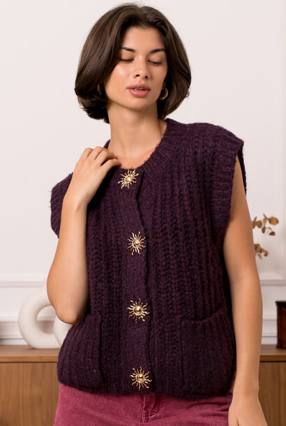 soleil statement button knit gillet Prume Burgundy