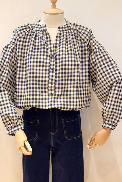 Roisin vichy ballonsleeve blouse Marine