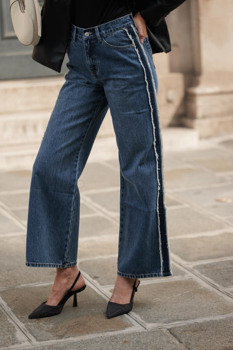 Sawyer fringed inside-out straight denim  Mid Blue-3