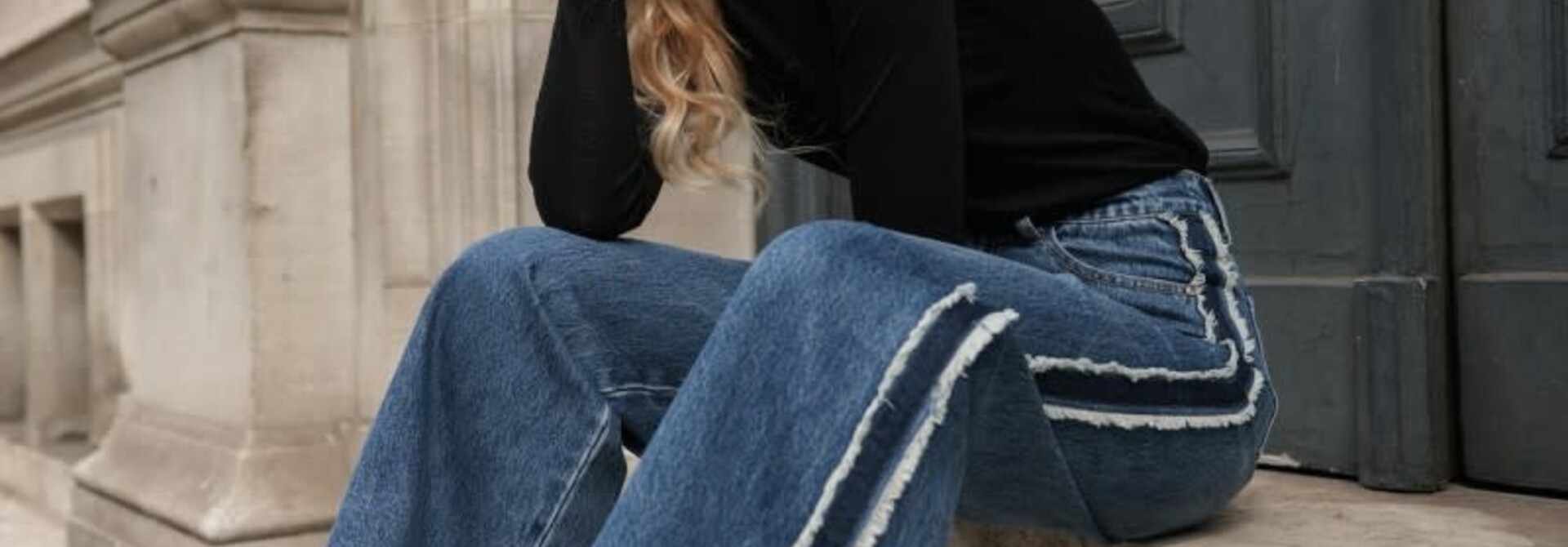 Sawyer fringed inside-out straight denim Mid Blue