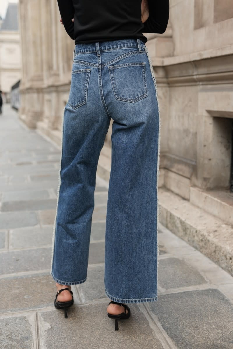 Sawyer fringed inside-out straight denim  Mid Blue-5