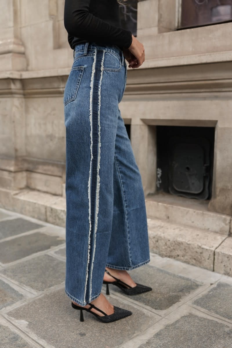 Sawyer fringed inside-out straight denim  Mid Blue-2