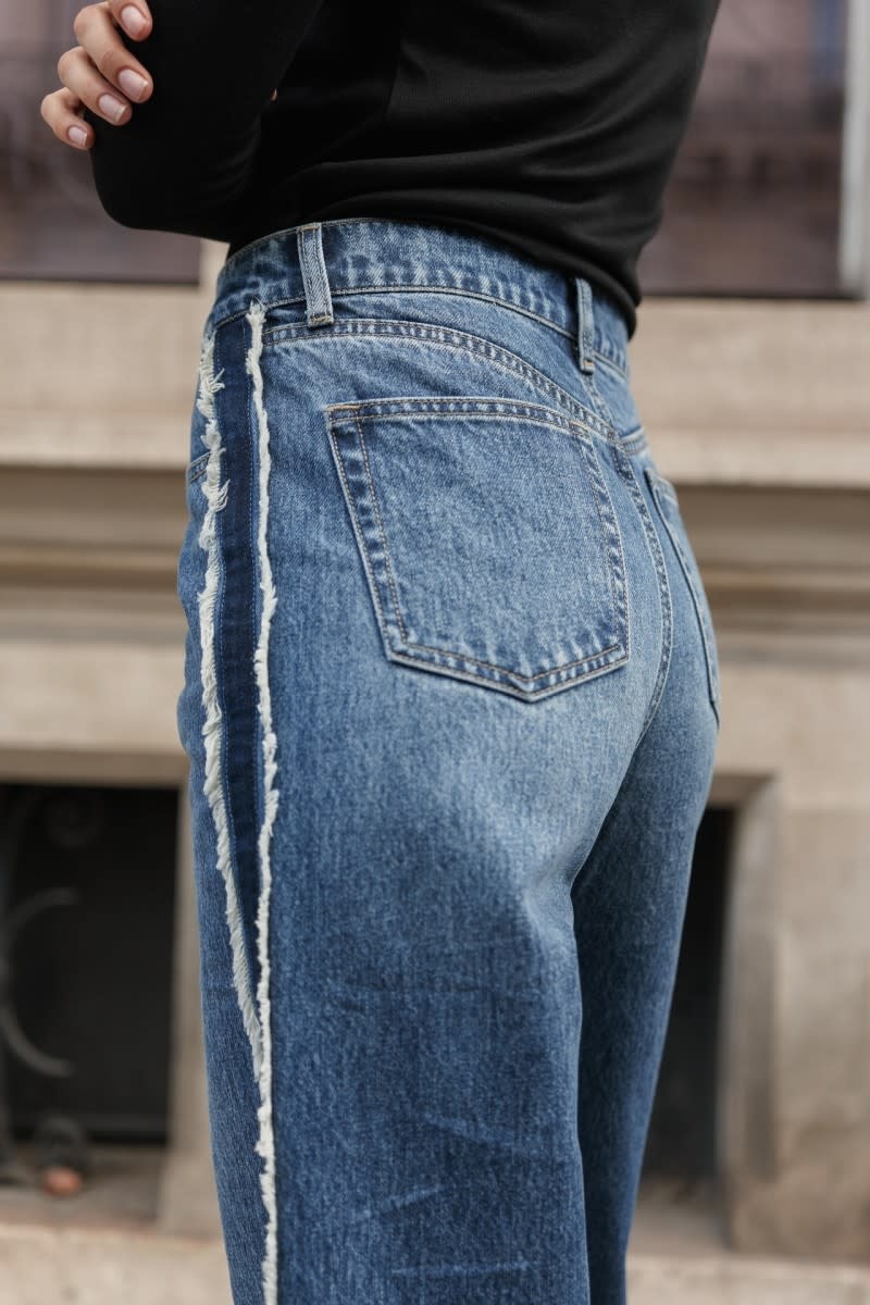 Sawyer fringed inside-out straight denim  Mid Blue-4