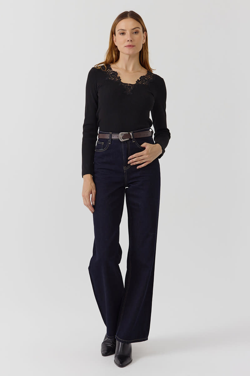 Colette rib lace t-shirt Black-3