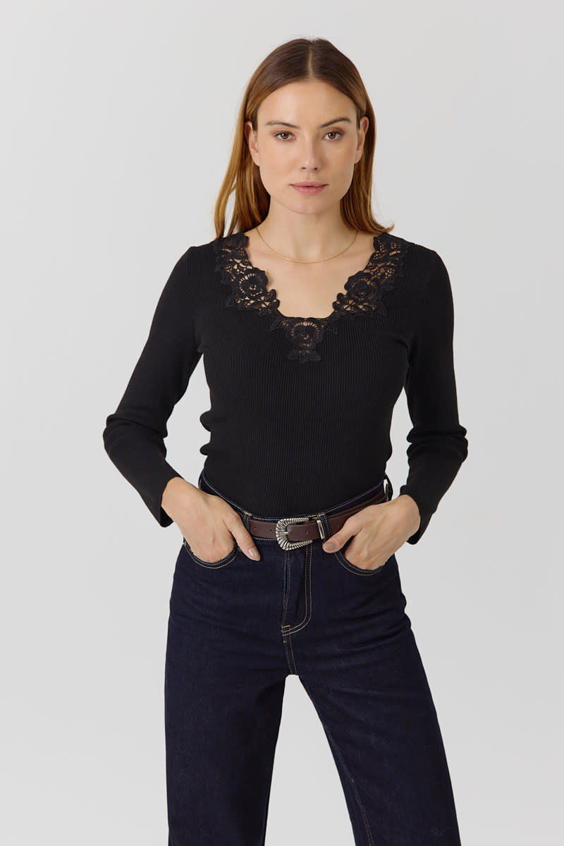Colette rib lace t-shirt Black-1