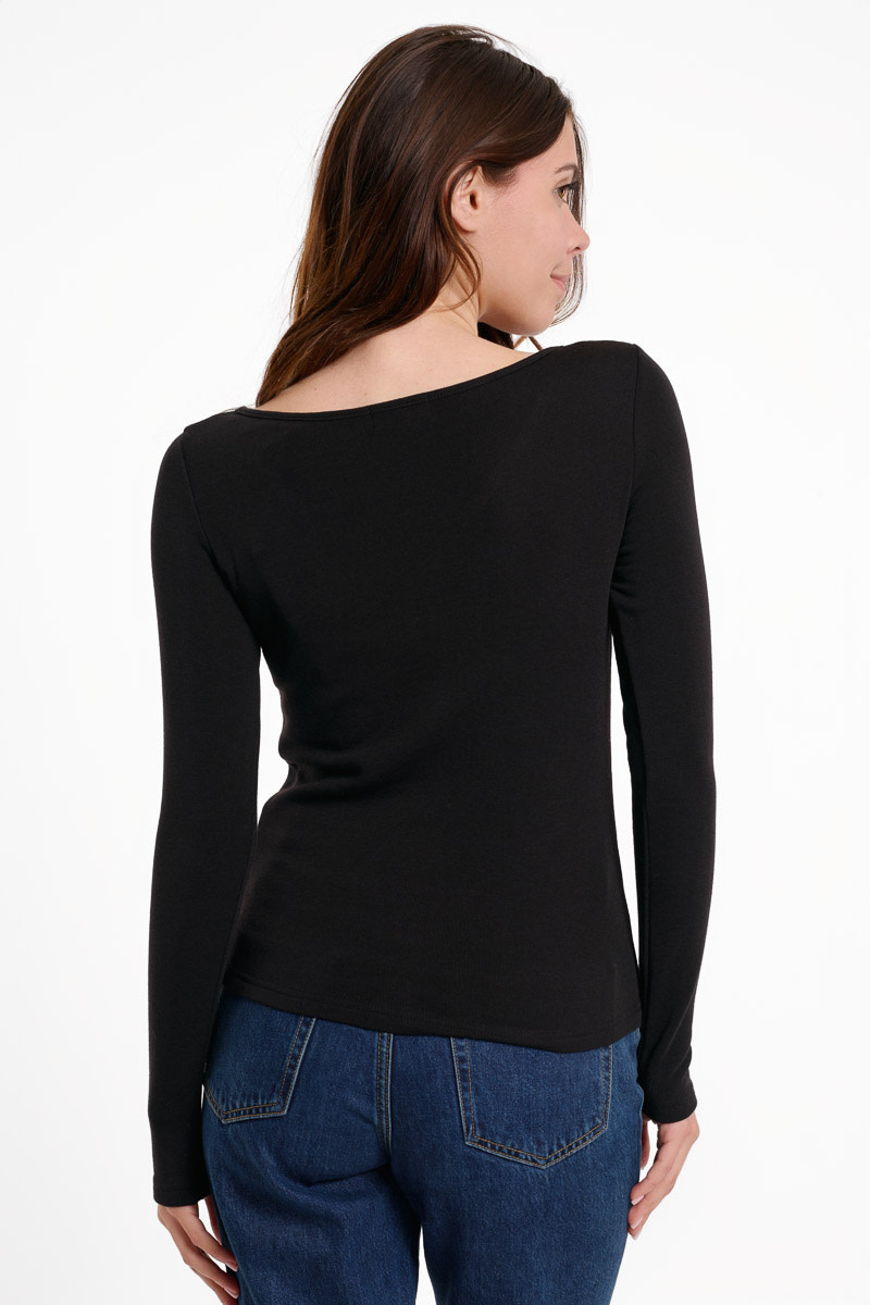 Mia soft knit buttom-up t-shirt Black-3