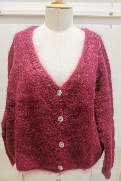 Noba oversized fluffy cardigan Burgundy