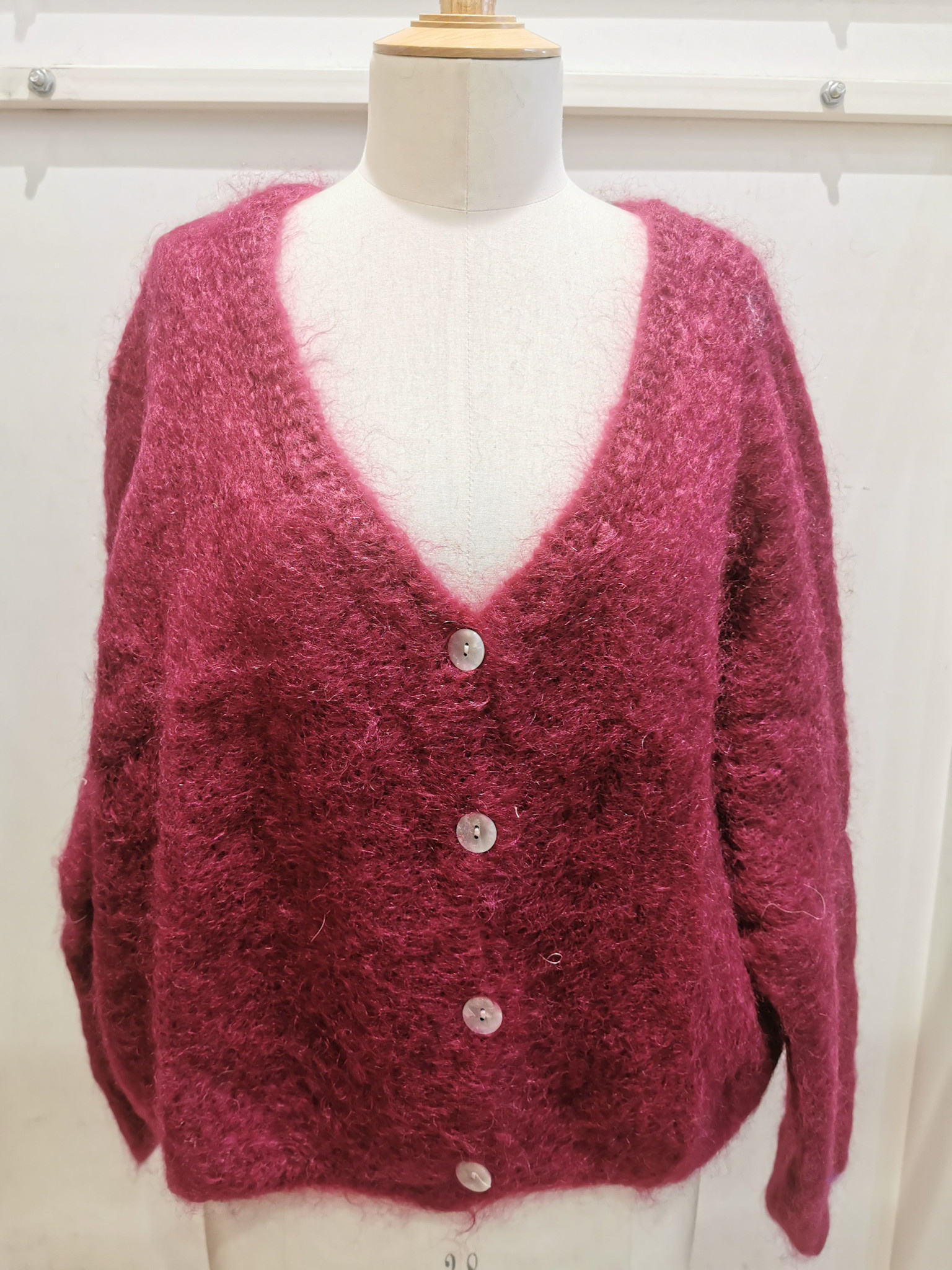 Noba oversized fluffy cardigan Burgundy-1