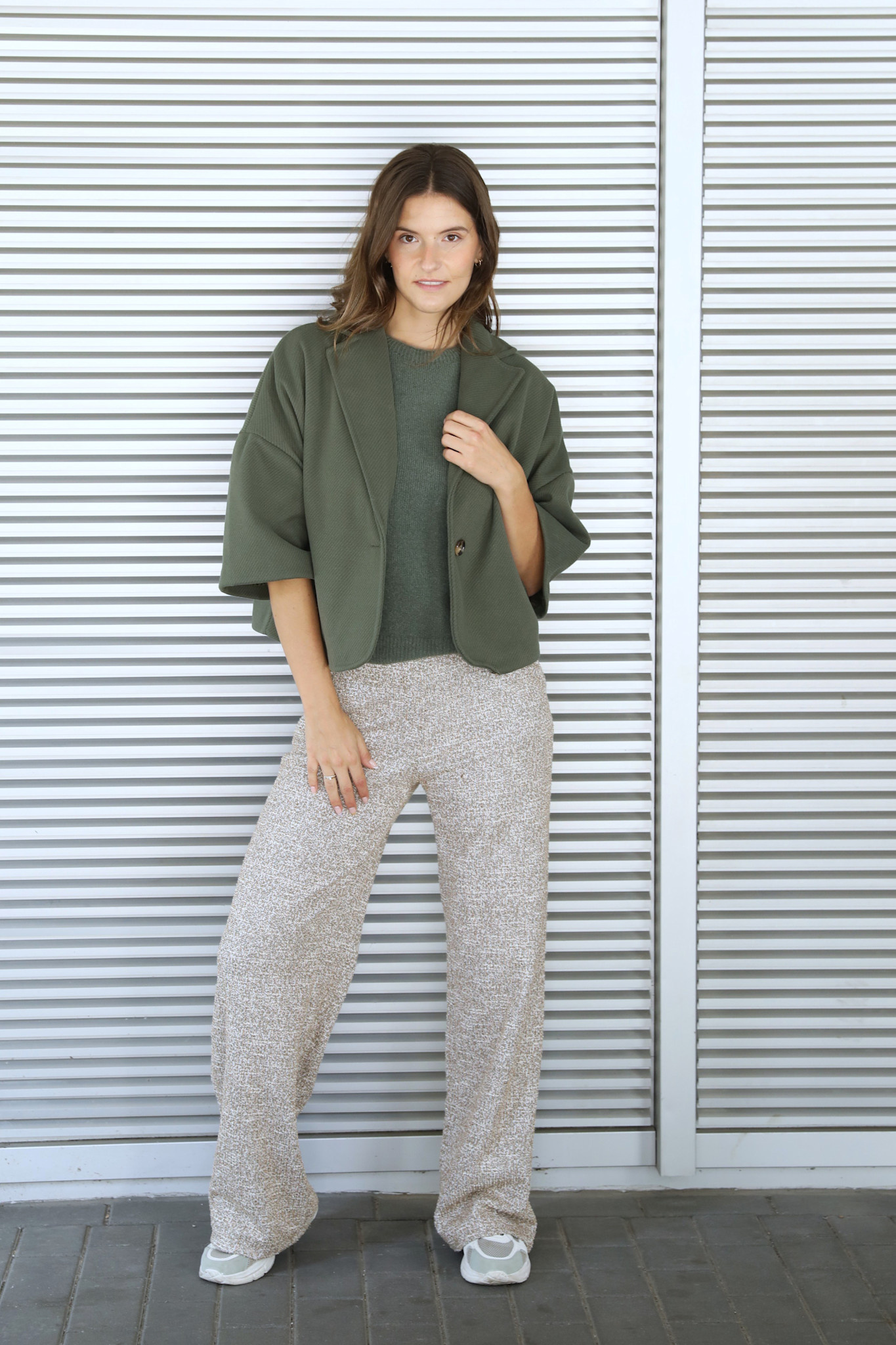 Palton lurex tweed wide pant Beige-1