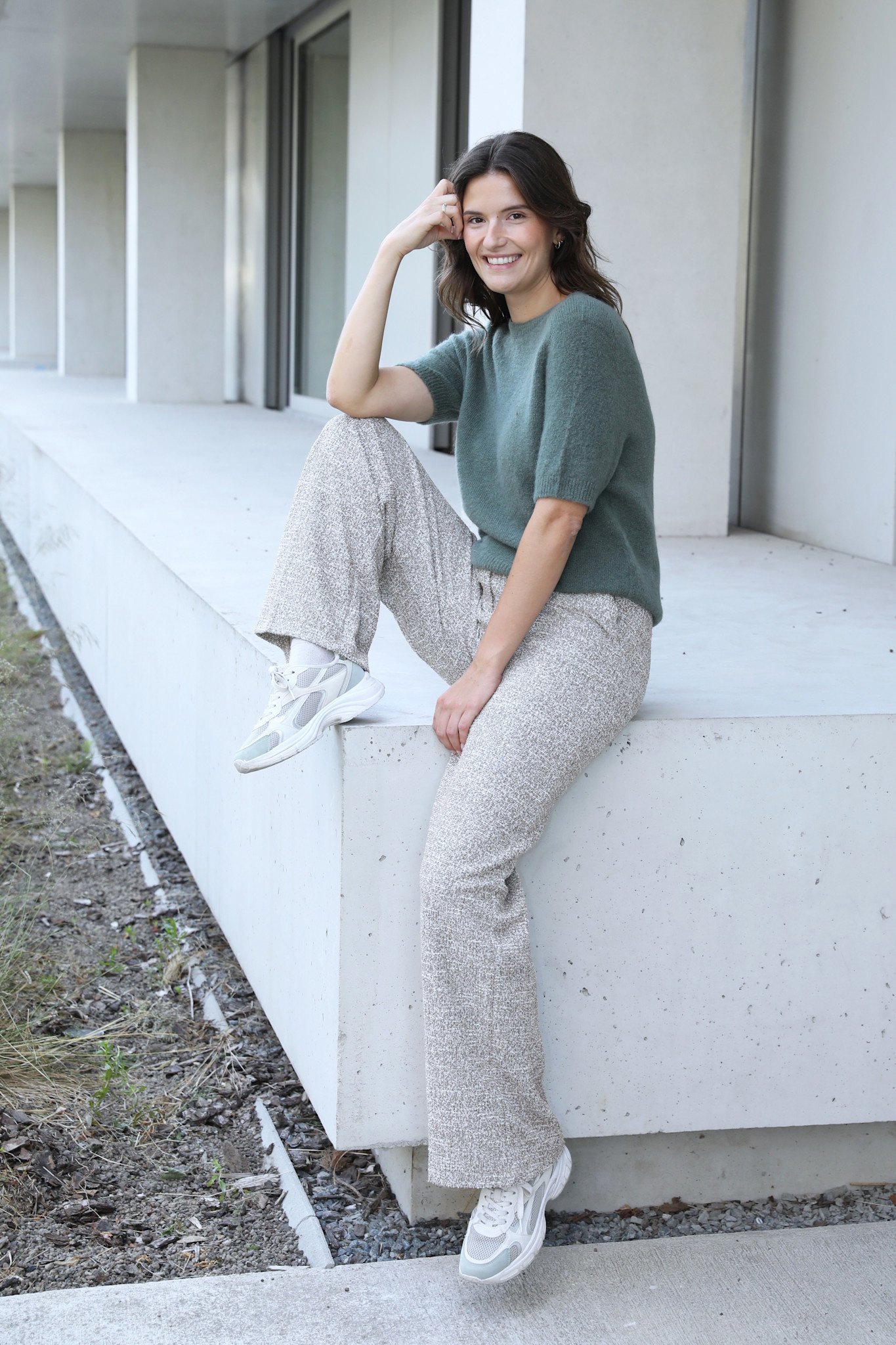 Palton lurex tweed wide pant Beige-3