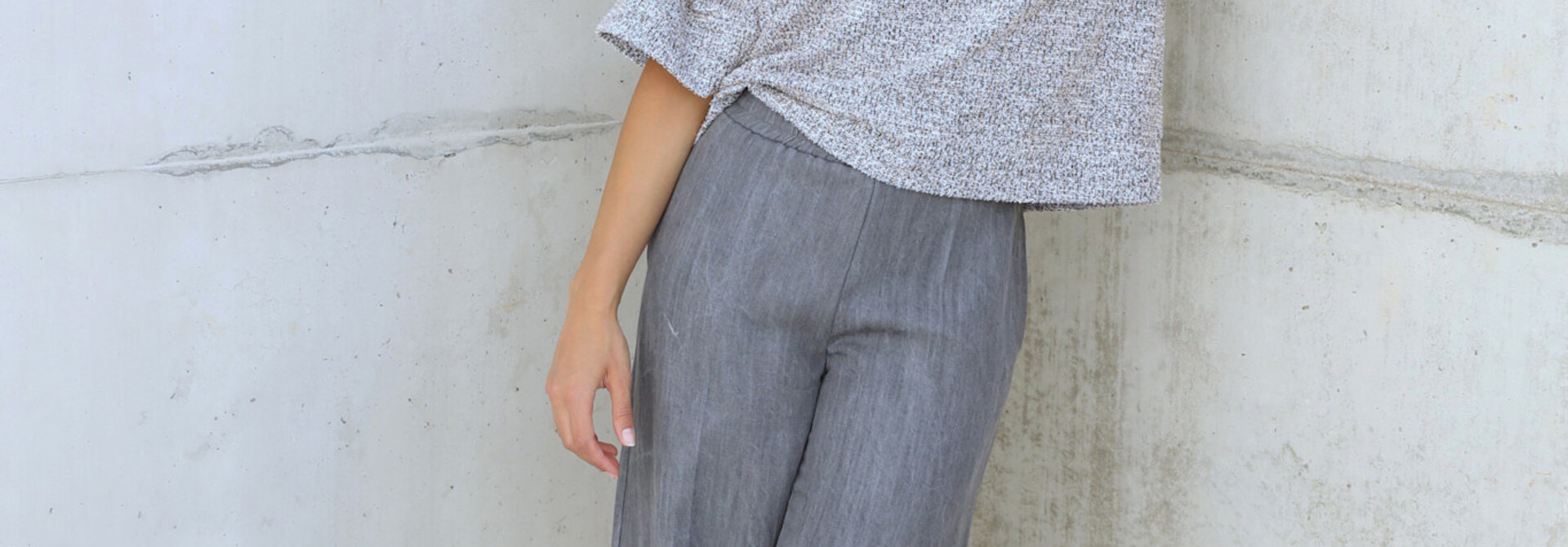 Panomi acid wash denim wide pant Grey