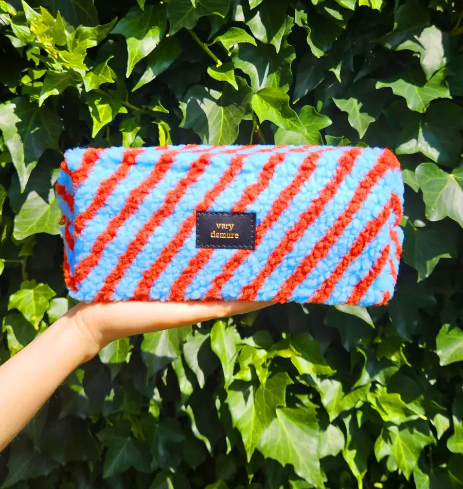 'Very Demure' stripped teddy bag Red/Light Blue-1