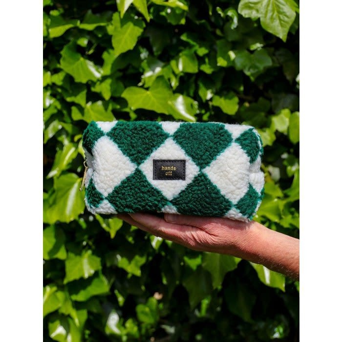 'Hands Off' harlequin diamond teddy bag Pine/White-1