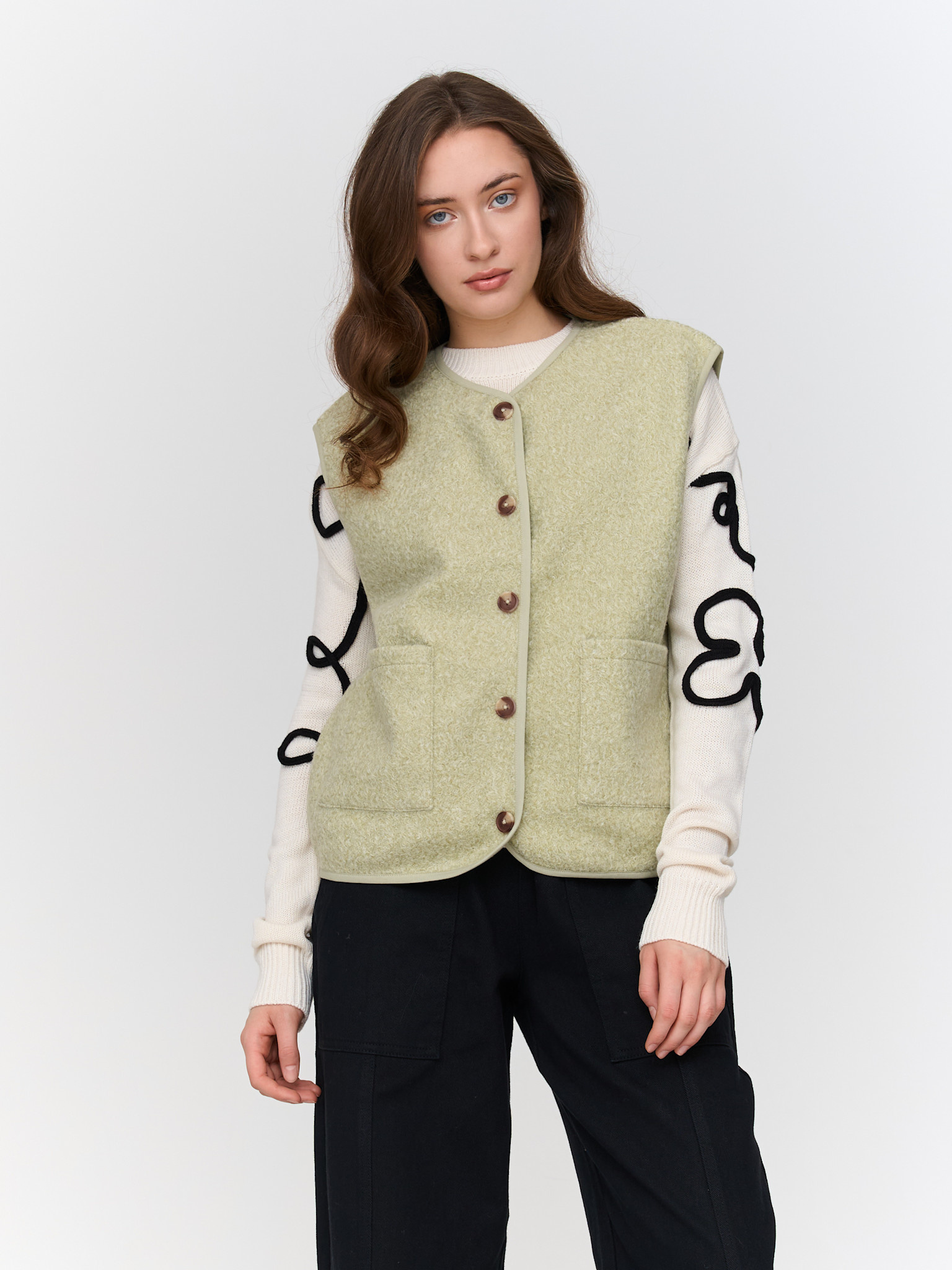 Fred bouclé felted gillet Green-1