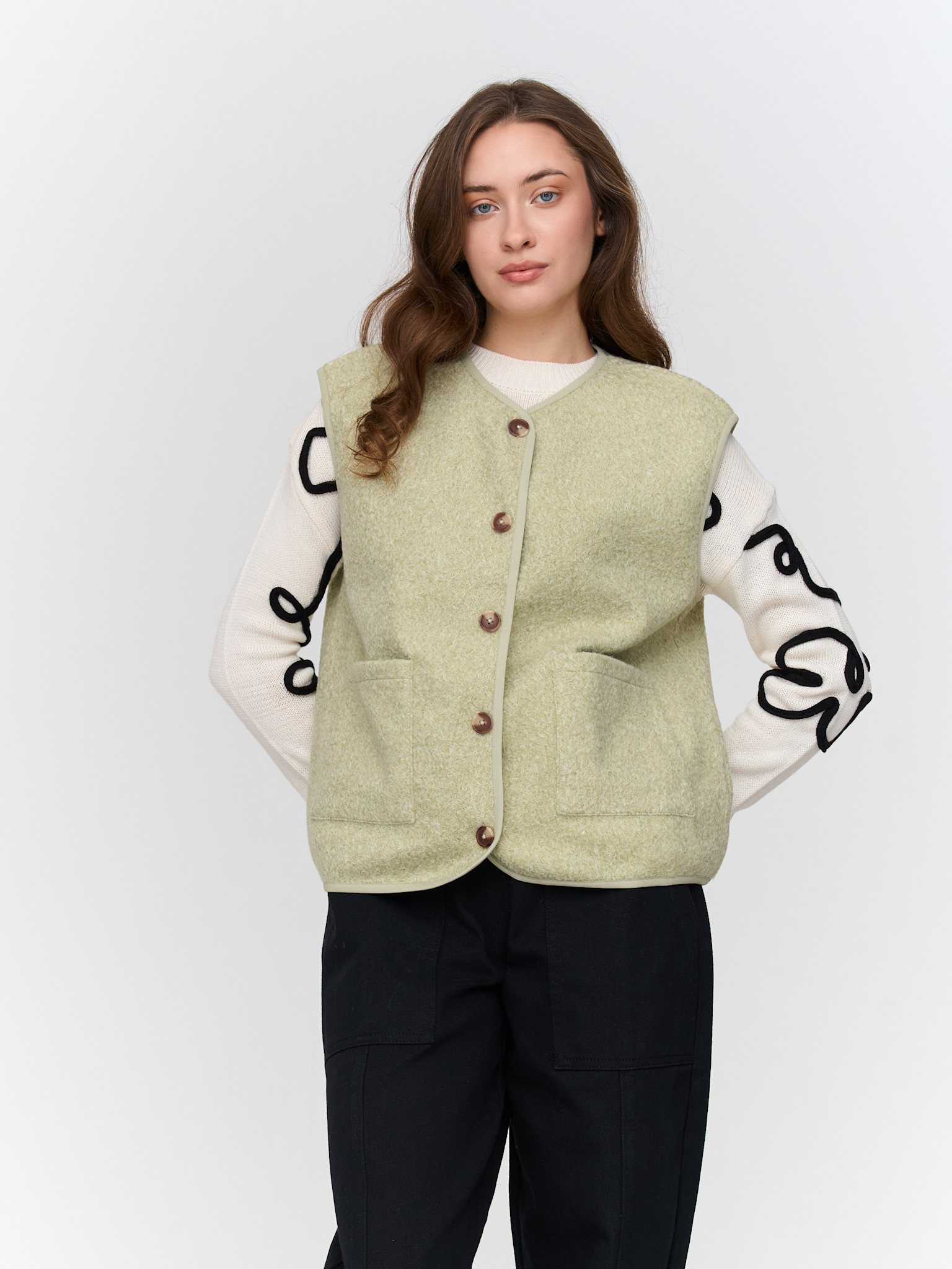 Fred bouclé felted gillet Green-4