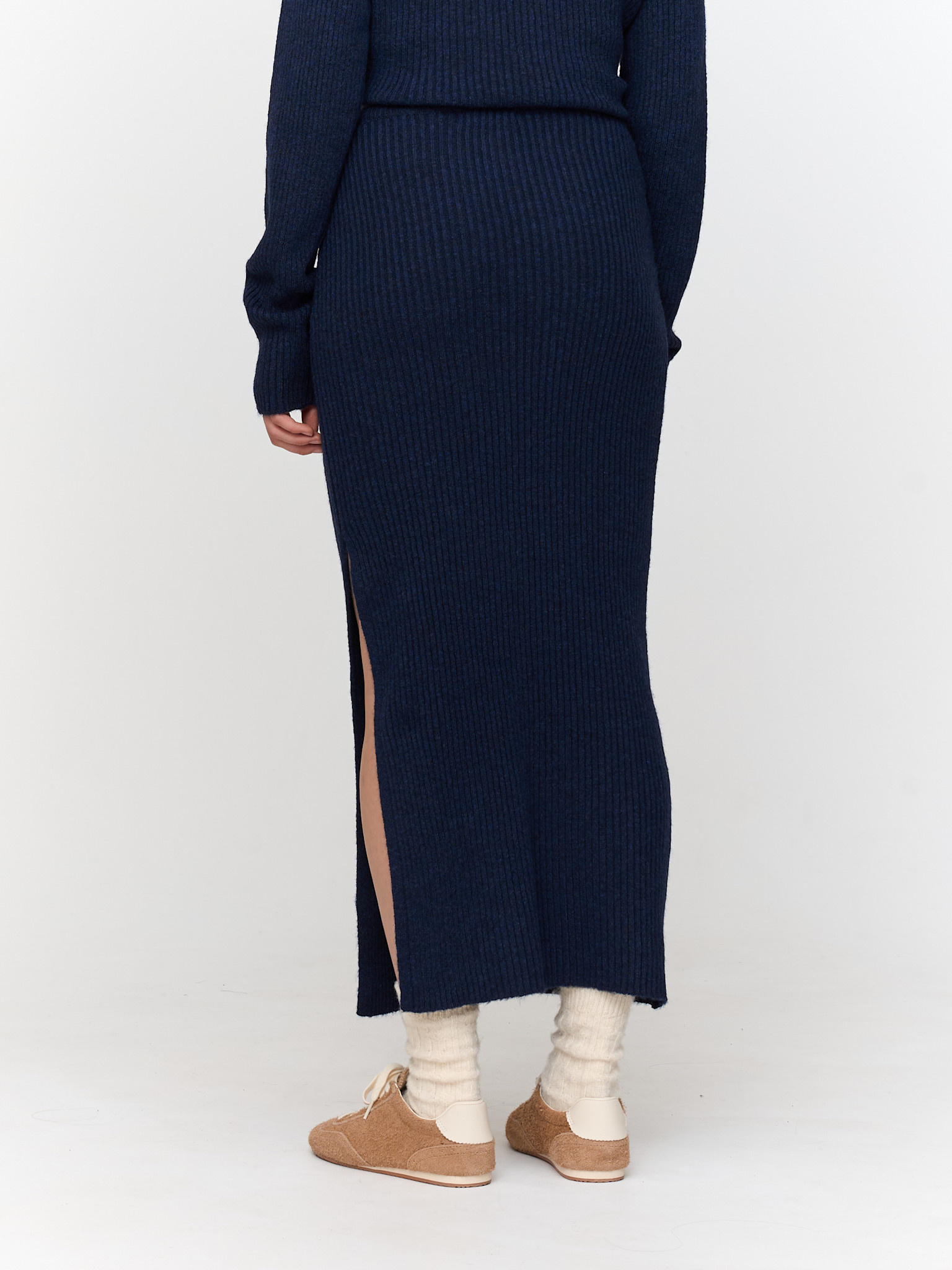 Lize rib knitted pencil skirt Marine-4