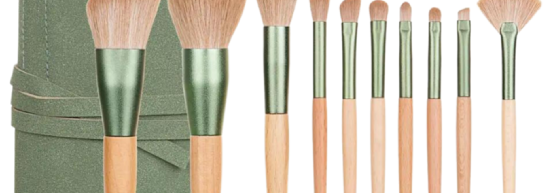 Luxe suede make-up bruches set 10pc Green
