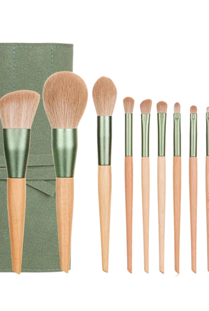 Luxe suede make-up bruches set 10pc Green