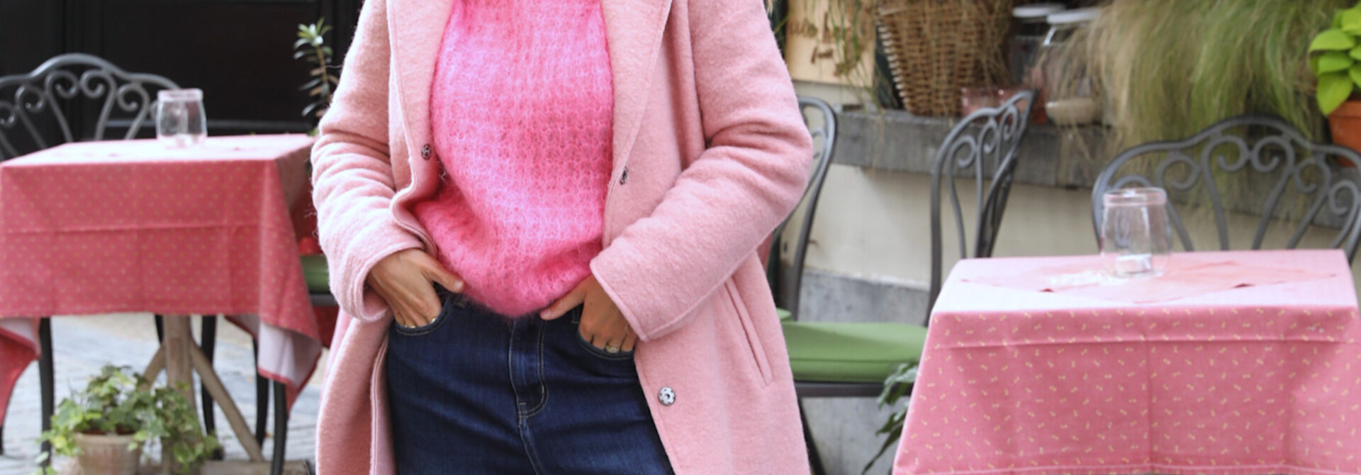 Coely wool cut-out coat Powder Rose