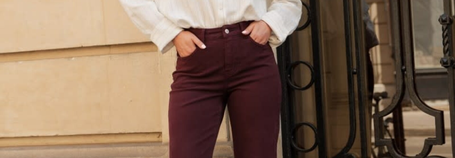 Barbara straight hw wide denim Burgundy