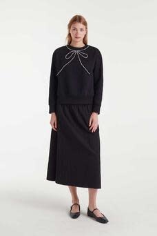 Lazo boxy diamant bow sweater Black-4