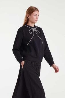 Lazo boxy diamant bow sweater Black-2