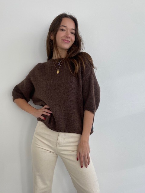 Agnea boxy s/s knit Choco Brown-2