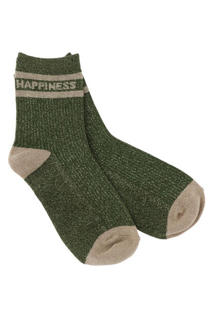 "Happiness" stripes socks Khaki Gold