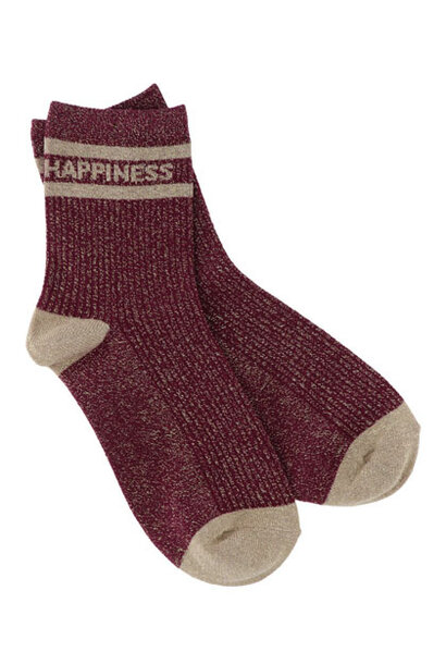 "Happiness" stripes socks Burgundy Gold